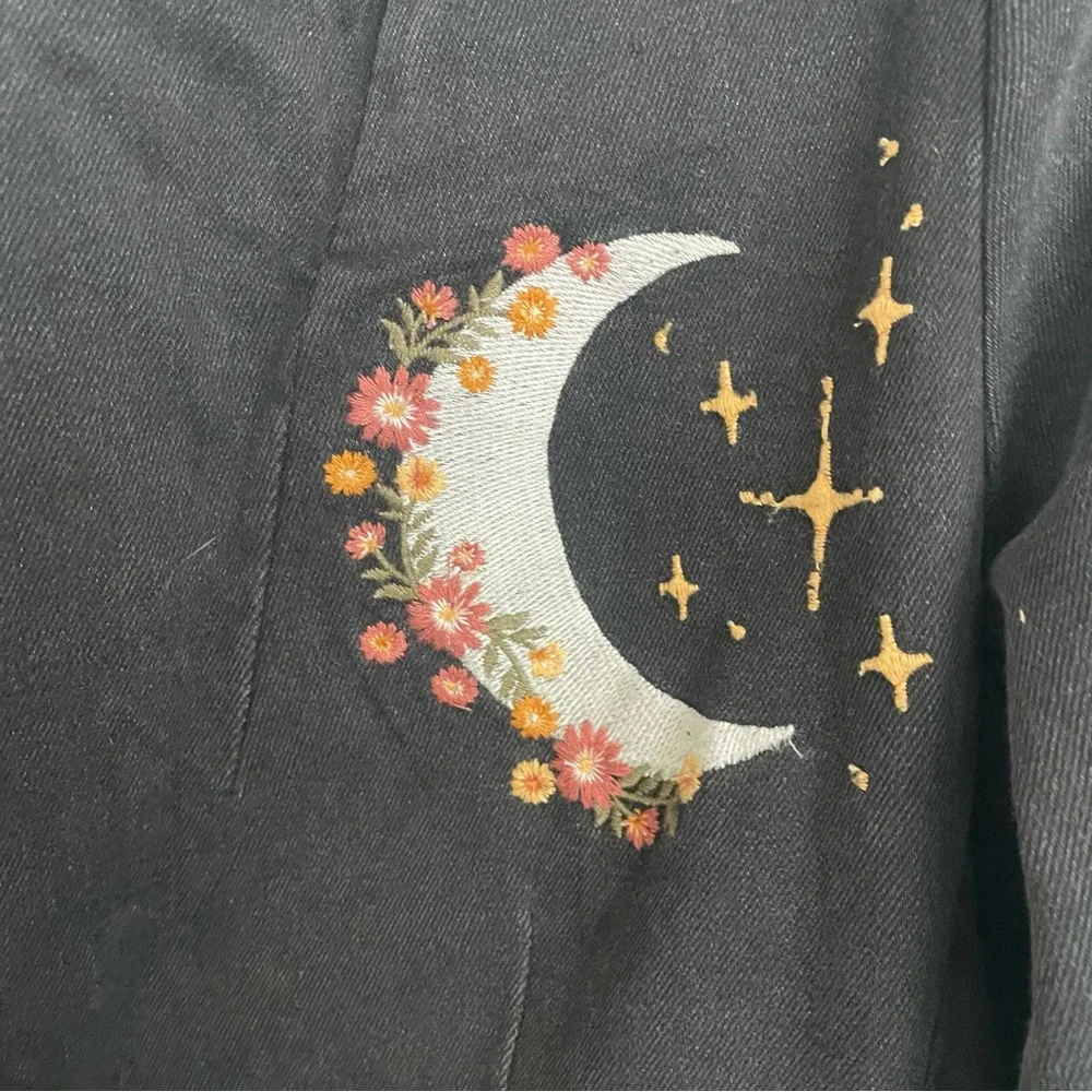 Driftwood Hallucinations Embroidered Denim Blazer Jacket Black M Moon Snake - Picture 5 of 6